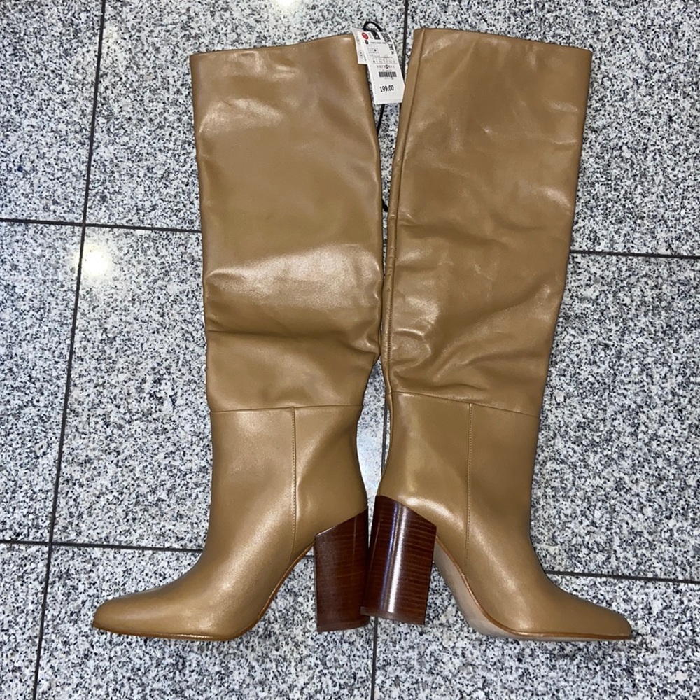 Zara, brand new w/ tags tan leather 3” heel boots